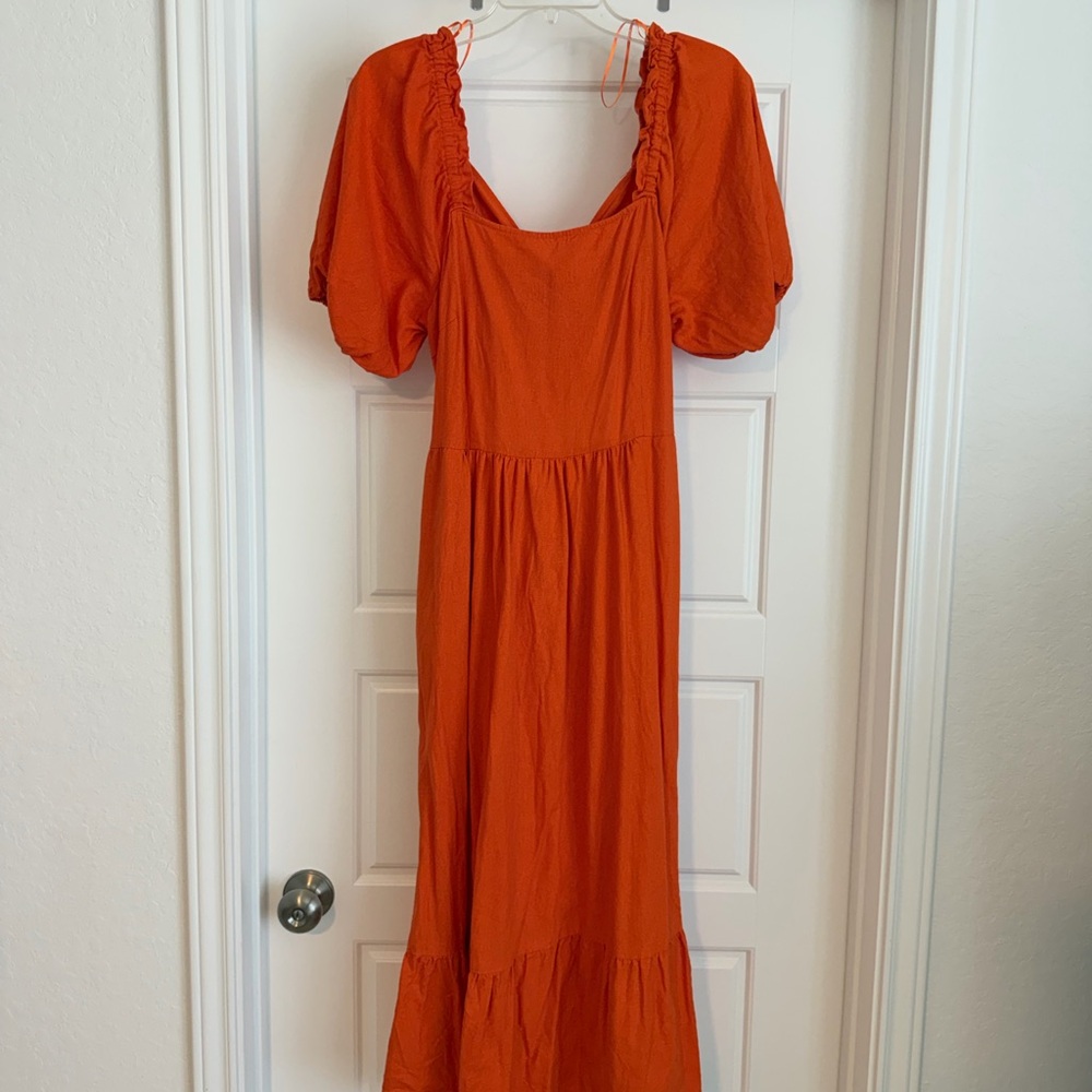 Who What Wear Orange Puff-Sleeve Maxi Dress